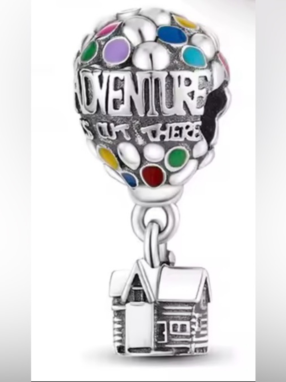 Silver & Multi Color Adventure Hot Air Balloon & House Dangle Charm